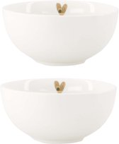 Zusss Set Van 2 Kommetjes Goud Hartje - Keramiek - Wit/Goud - Ø11,5X5,5Cm