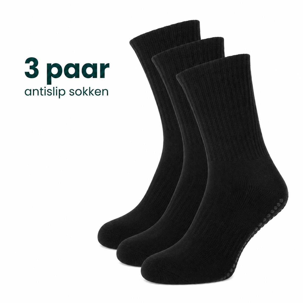 MindBaas - Antislip Sokken - 3 paar - Zwart - Maat 41-46 - Premium Katoen - Gripsokken - Pilates Sokken - Yoga Sokken - Sportsokken - Tennissokken - Wielrensokken - Reformer