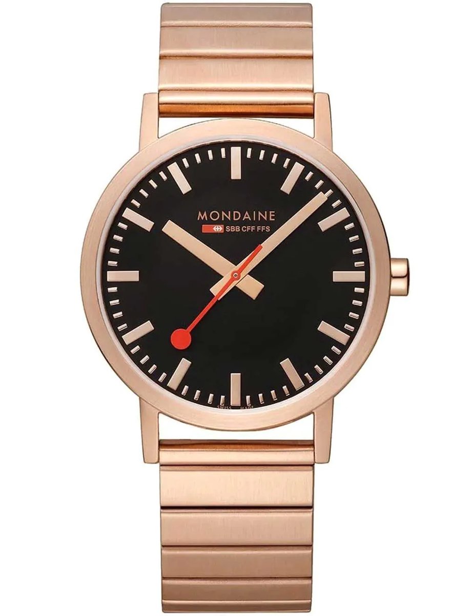 Mondaine M660.30360.16SBR Classic Zwart en Rosegoud Staal Herenhorloge Stationsklok - 40mm