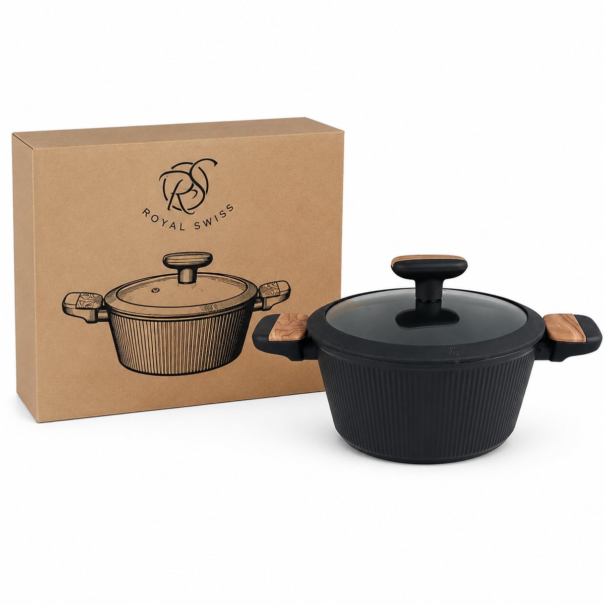 Royal Swiss® Braadpan 20 cm met Deksel - Inductie Braadpan - Aluminium Kookpan met Antiaanbaklaag - Geschikt voor Alle Warmtebronnen