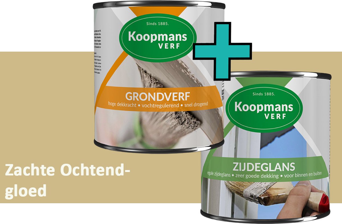 Koopmans Grondverf en Zijdeglans Lakverf - set geschikt voor hout en metaal – Zachte Ochtendgloed – 2x – 1,5 l