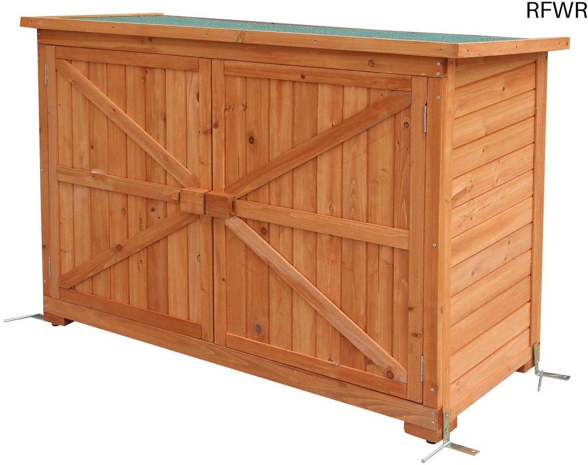 Tuinkast Hout - Opbergkast Tuin - Tuinspullen Opbergen - Schuin Bitumen Dak - 50 x 128 x 8