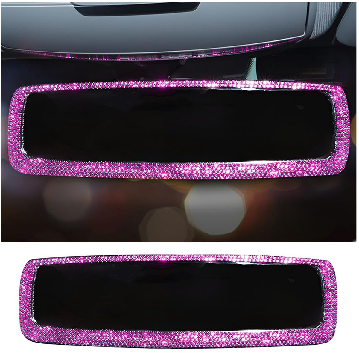 Dailygoods- Achteruitkijkspiegel met diamanten - Autospiegel - Universele auto-interieurdecoratie - Meisjes/vrouwen accessoires - Afmeting 27,5 x 3 x 8,5 cm - Gewicht 346 g