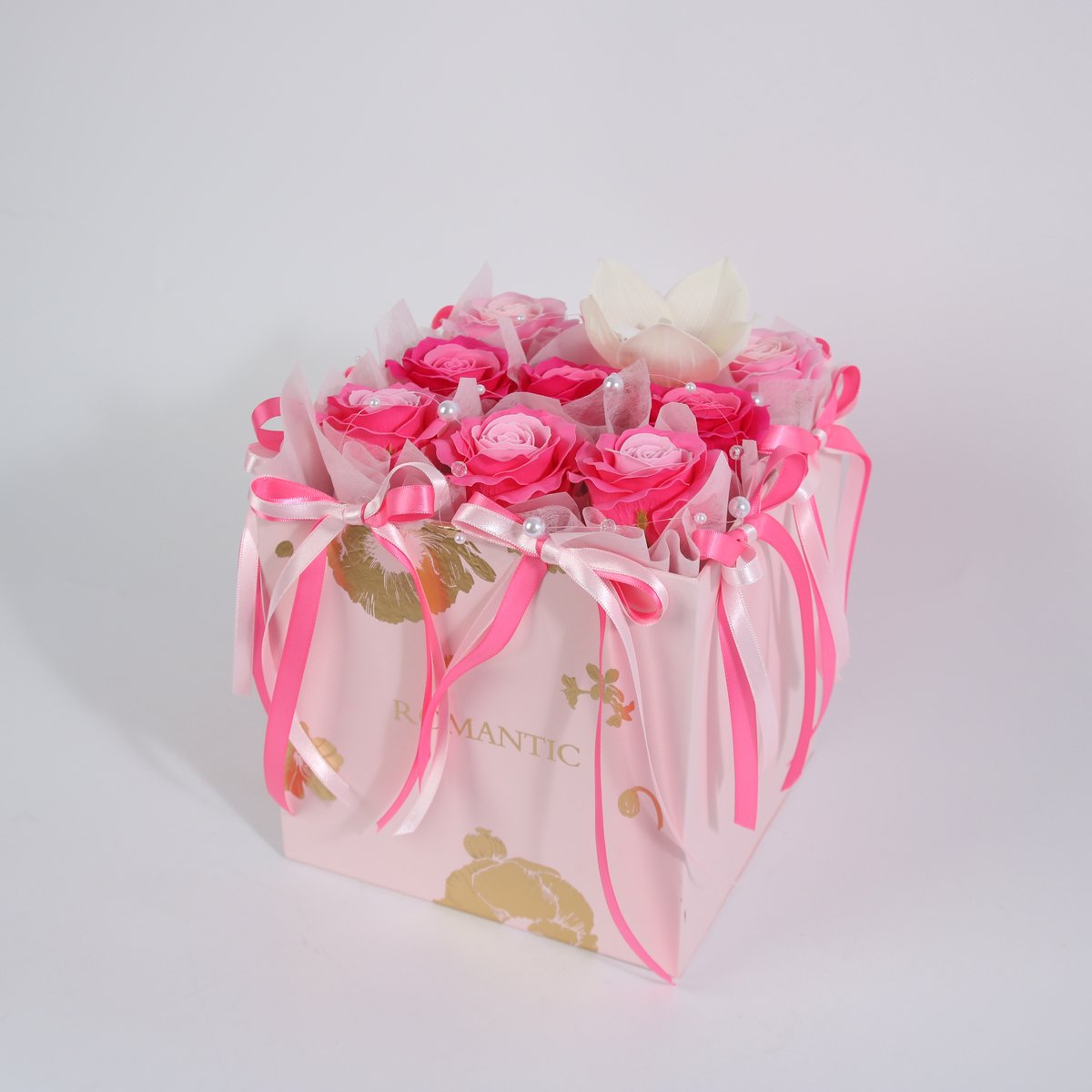 La Roselle Amsterdam Luxe Bloemenbox met 9 Kunstrozen en Orchidee – Roze Rozenbox Cadeau – Decoratief Geschenk