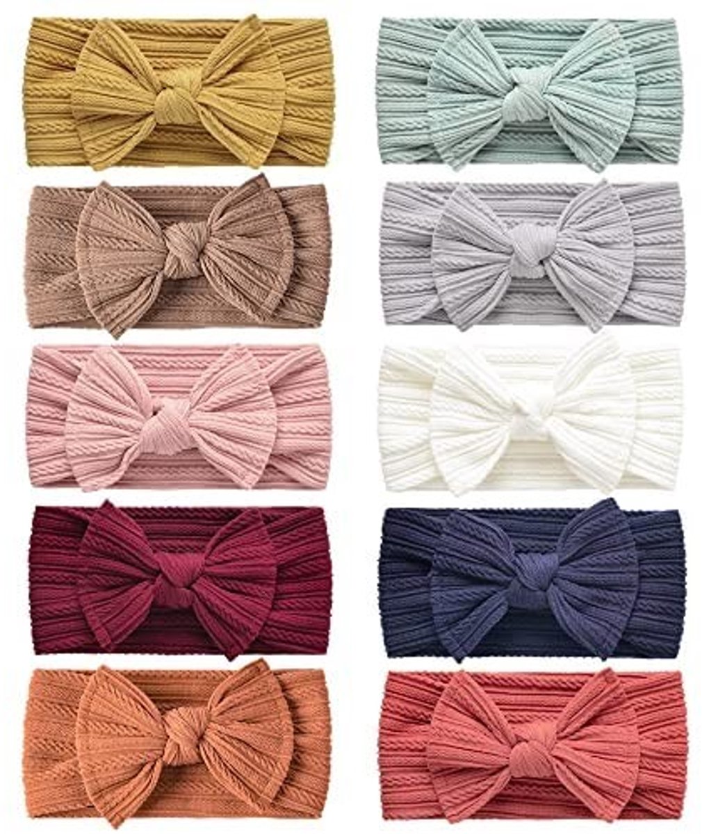 Dailygoods- Hoofdbanden 10 Pack - Baby Hoofdbanden - Nylon Hoofdbanden - Haar Accessoires - Bows - Mode geïnspireerd door ontwerpers - Babyhaarband