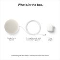 Wat er in de doos zit: een Google Home speaker, een 1,5 m stroomkabel en een adapter.