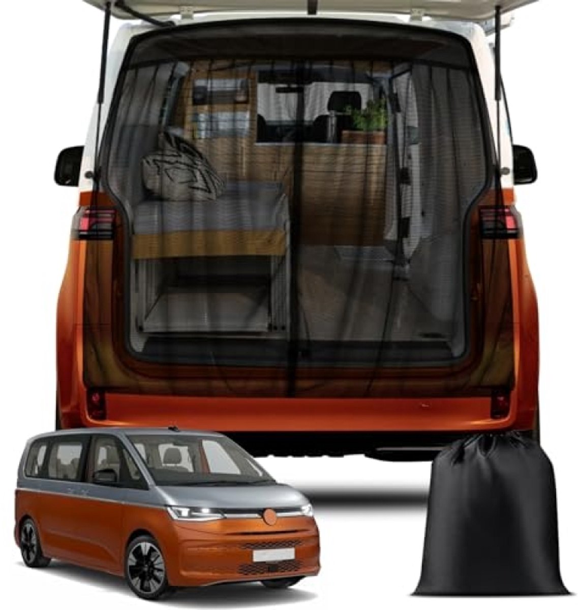 PromoHome Magnetisch insectenhor voor VW T7 achterklep – 165x165 cm – muggennet met ritssluiting – auto-insectennet voor kamperen