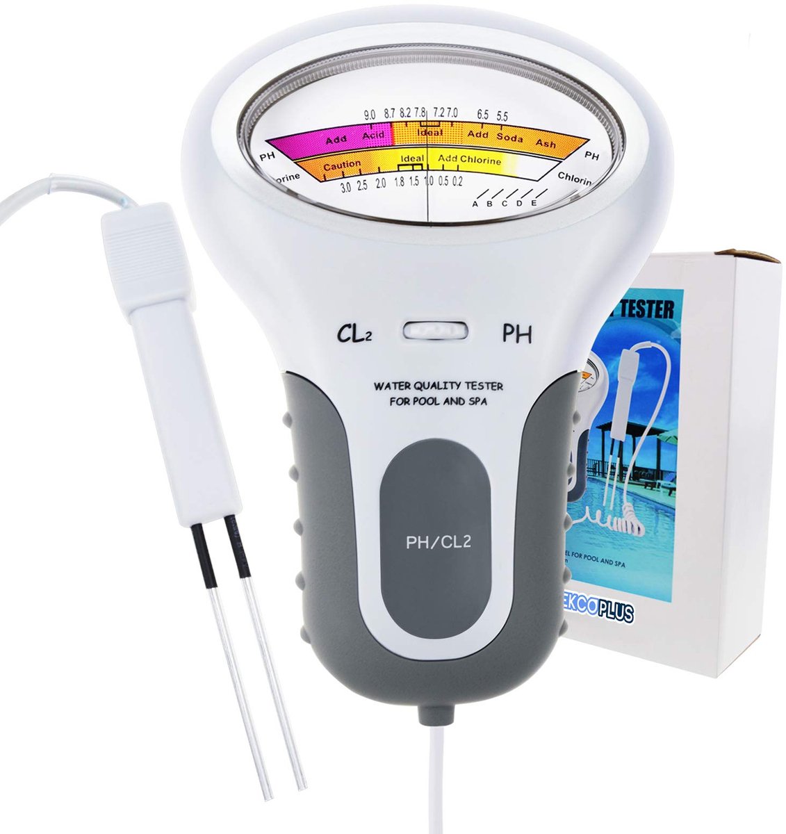 carmdering - Chloortester - pH-meter - Zwembadtester - Digitale meter voor pH en chloor (1,2-1,7 ppm, pH 7,2-7,8) - Inclusief opbergbox, draagbaar - Geen chemicali毛n nodig - Voor zwembad en spa