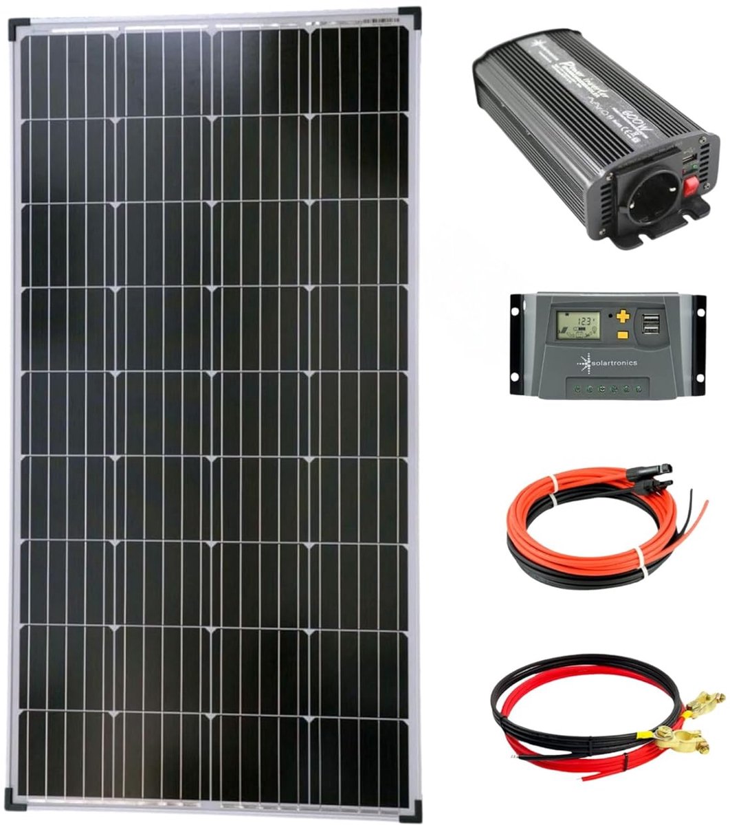 Zonnepaneel set - Eilandinstallatie fotovoltaïsch - Stroom opwekken - Compleet met omvormer - 130 Watt paneel - Zwart