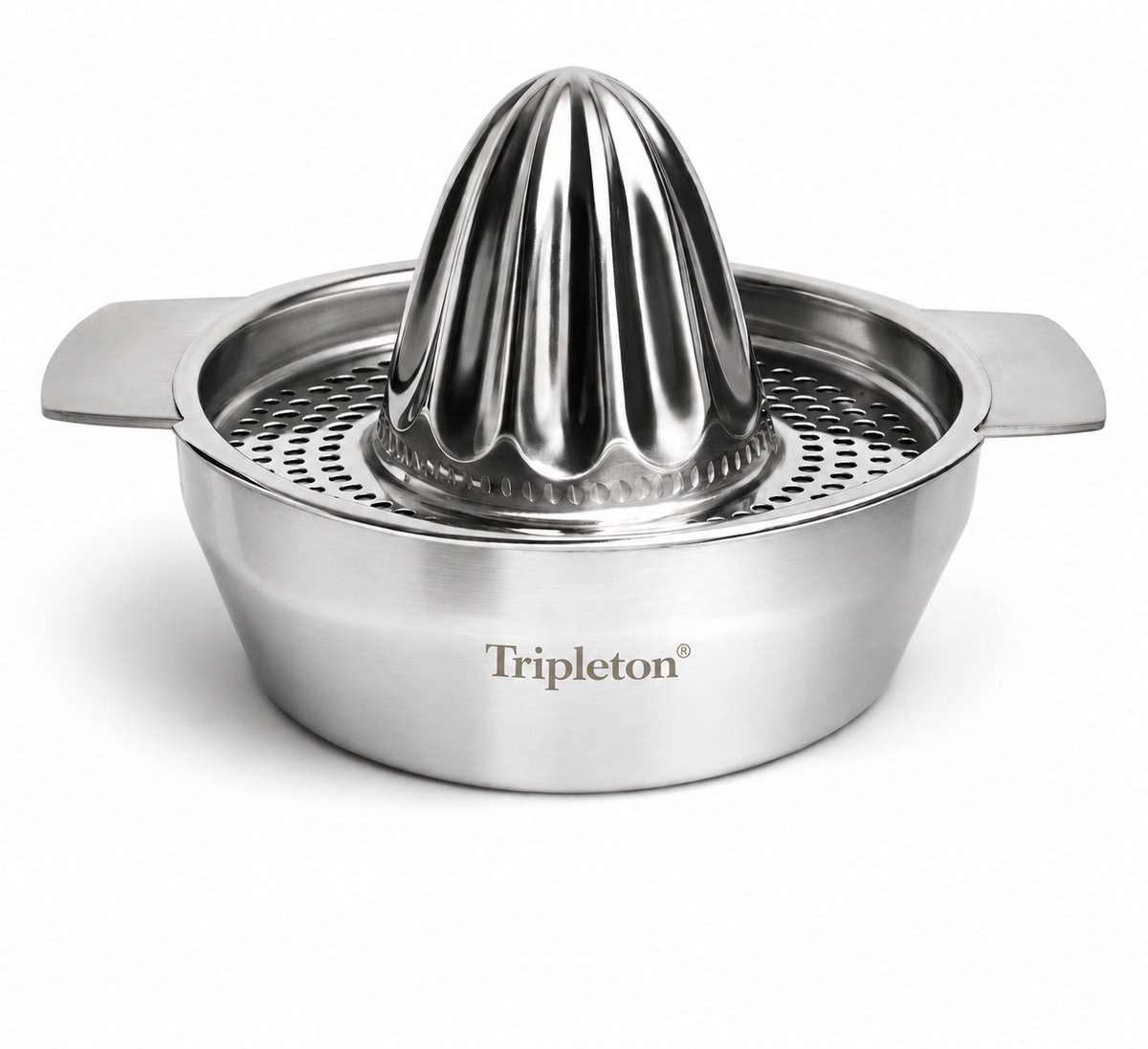 Tripleton® Citruspers RVS – Handmatige Sinaasappelpers & Citroenpers – Roestvrij Staal – Met Zeef – Hand Juicer – Vaatwasserbestendig
