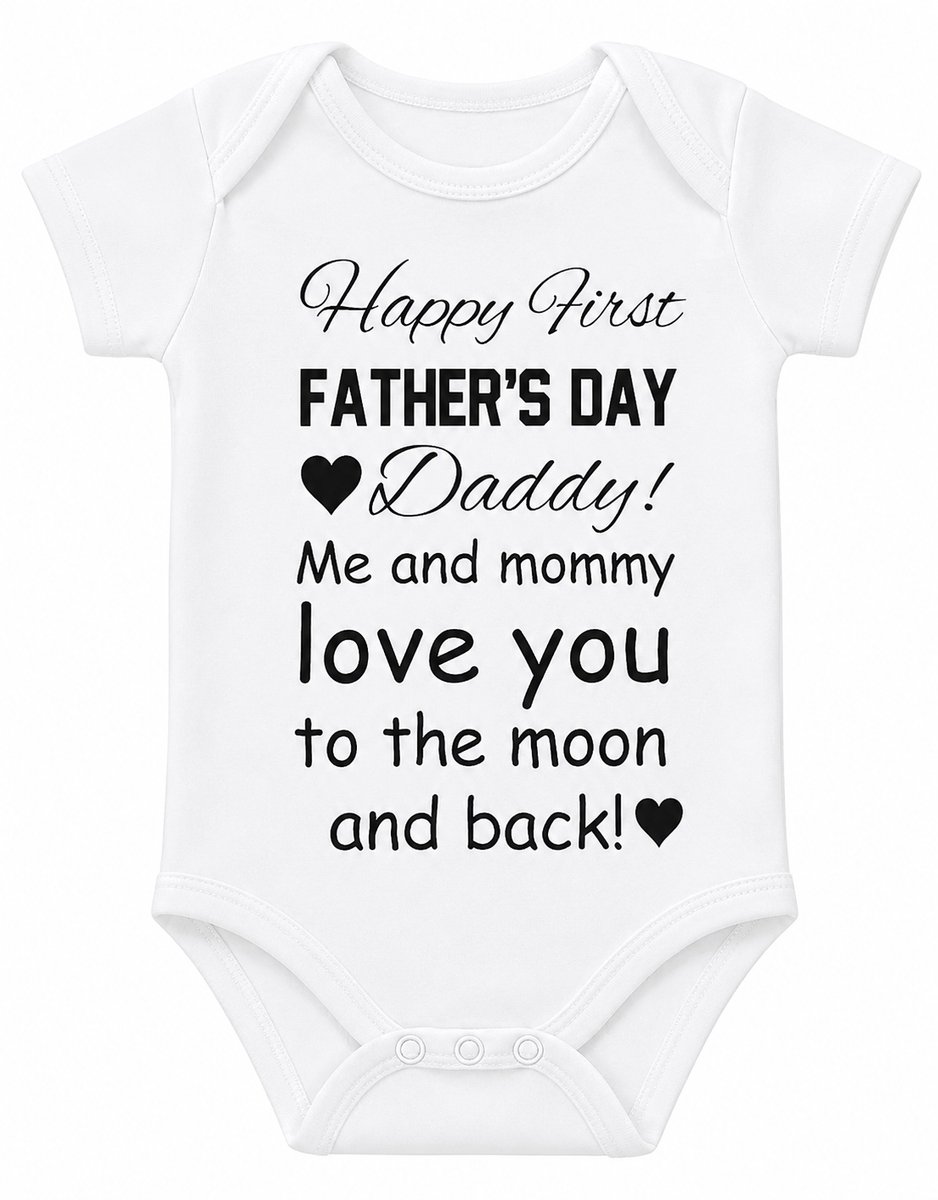 baby romper papa eerste vaderdag tekst cadeau  happy first fathers day korte mouw wit maat 62-68