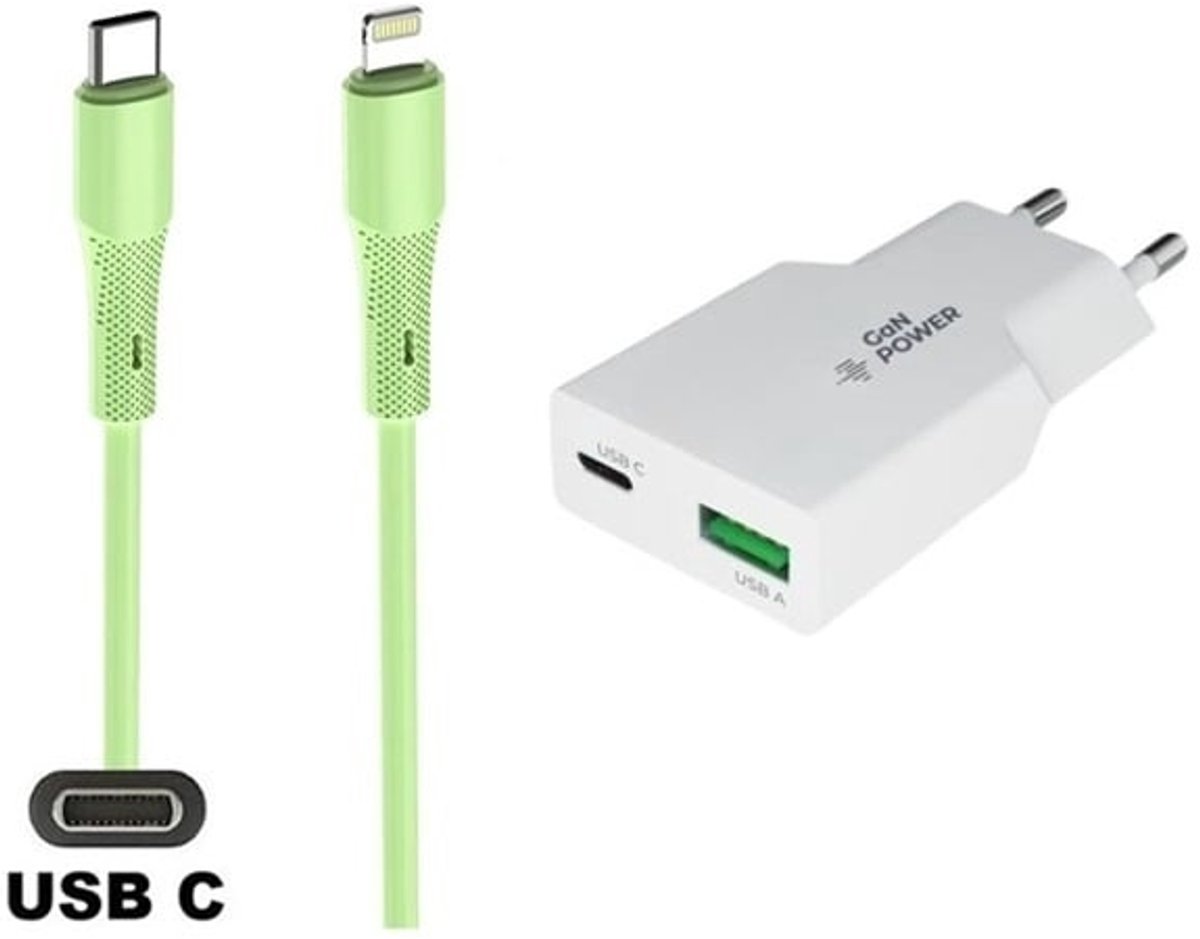 36W super snellader met 2 poorten + 1,0m USB C naar Lightning kabel. Universele PD PPS lader. GAN oplader adapter past op Apple iPhone 13, 13 Mini, 13 Pro, 13 Pro Max, iPhone 14, 14 Plus, 14 Pro, 14 Pro Max