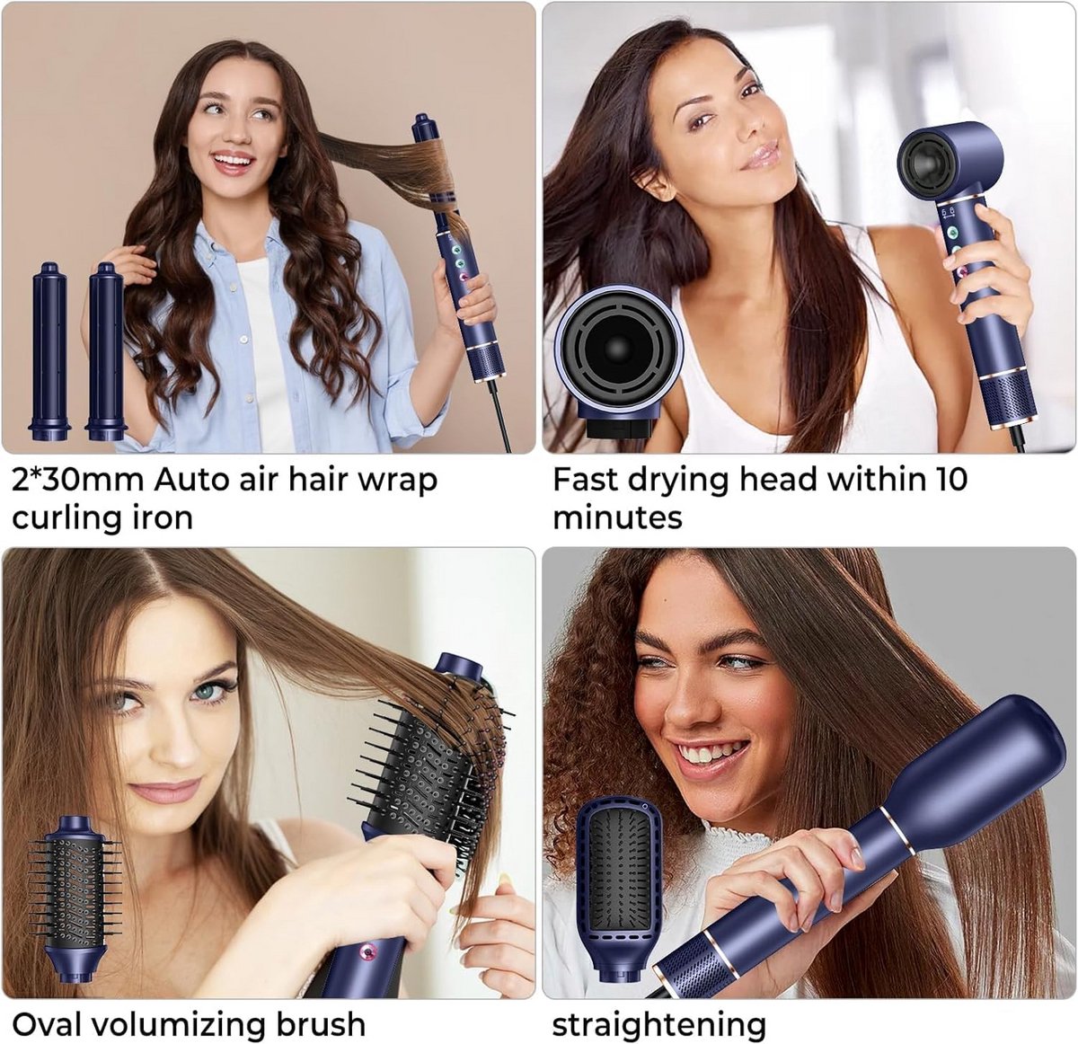 Haarstyler 5-in-1 - Luchtstyler Föhn - Haar Modelleren - Ionische Technologie - 320 Miljoen Negatieve Ionen - Blauw