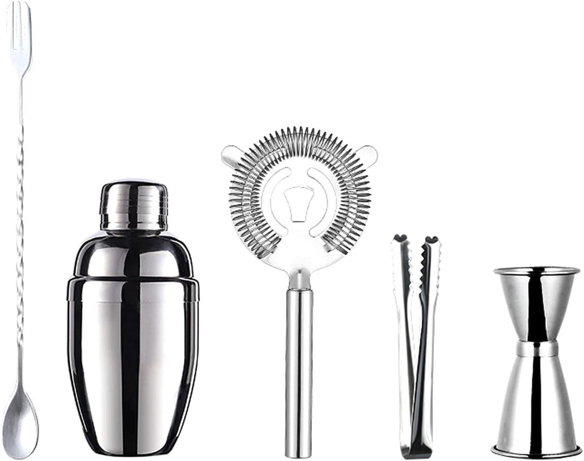 Cocktailshaker Set - Drankmixer Barbenodigdheden - Cocktails Maken - Vaatwasmachinebestendig - 750ml Fles - Zilverkleurig
