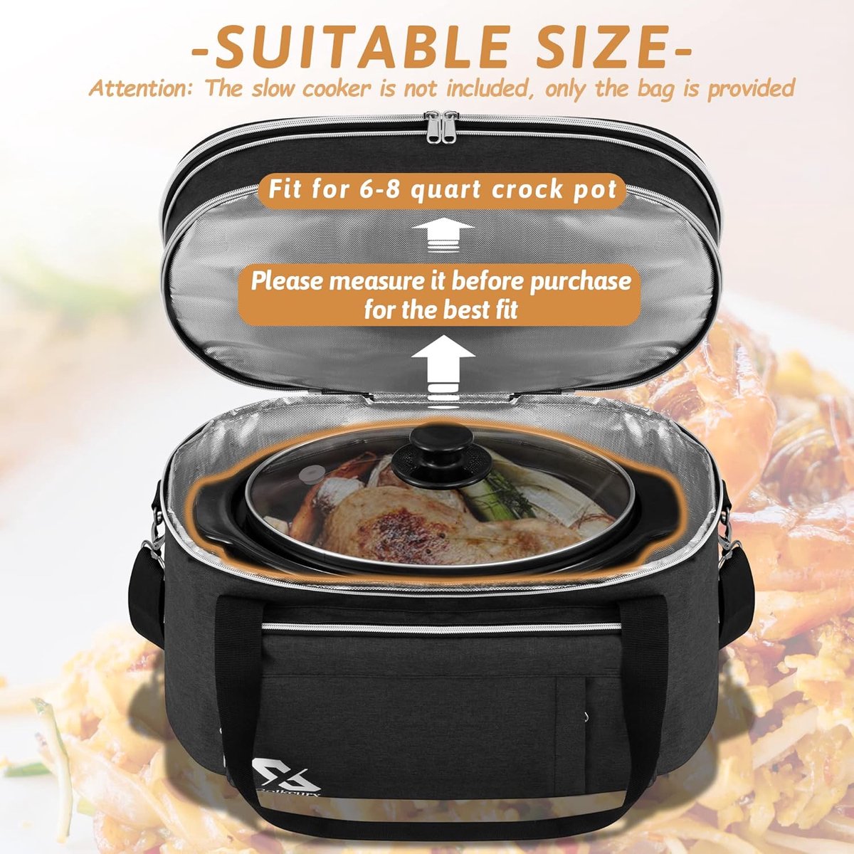 Slowcooker Tas - Crock Pot Drager - Maaltijden Vervoeren - Dubbellaags Ontwerp - 8 Quarts - Zwart – foto 5