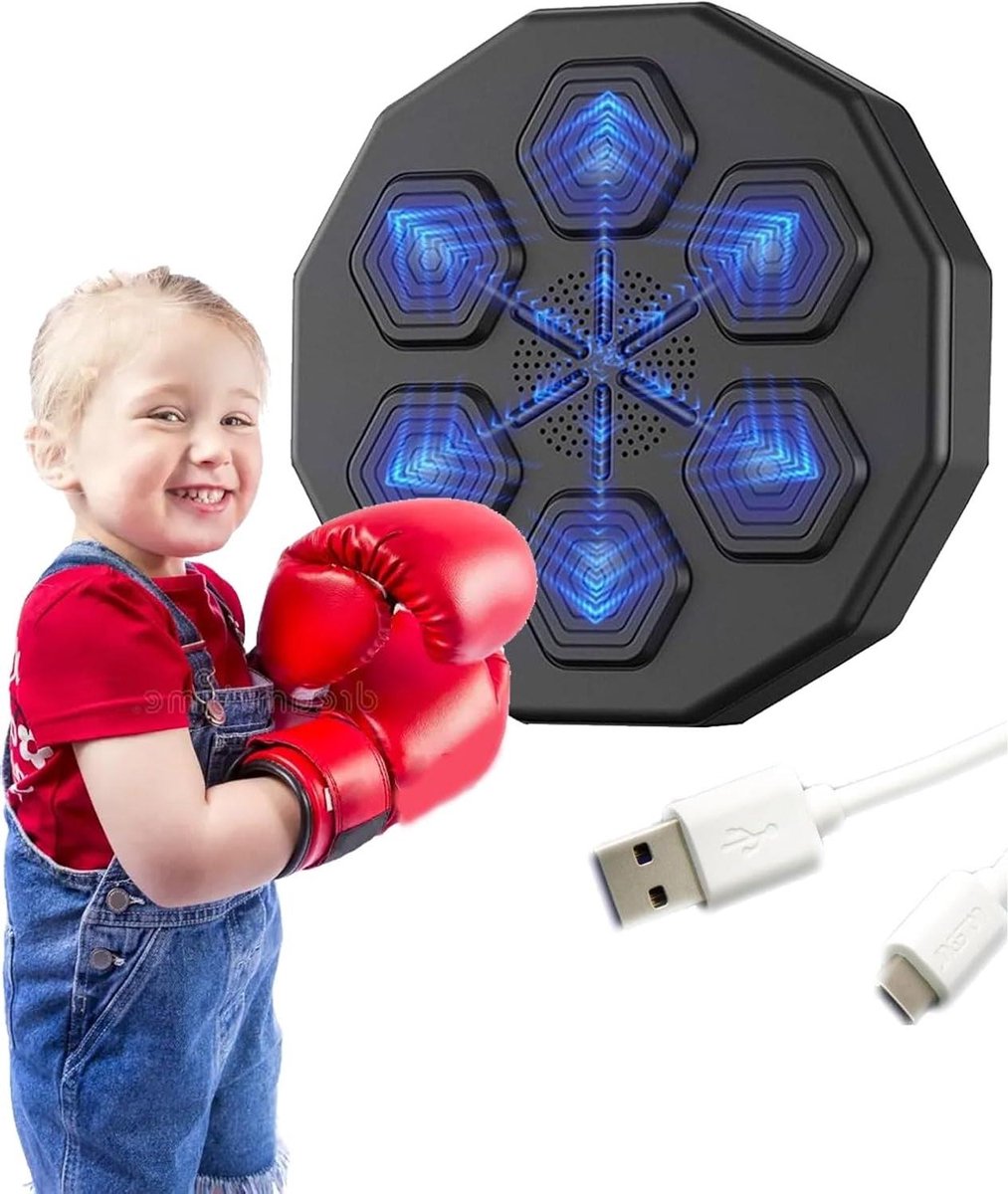 Muziek Boksmachine - Wanddoel Boksen - Fitness Thuis - Met Muziek Connectie - 40x40x7.5 cm - Zwart