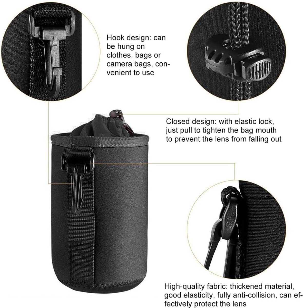 Lenszak, lenstas, lenshoes, waterdichte tas voor lens en camera, trekkoord, Zwart, 2PC(M.L) thumbnail 4