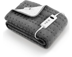 Electric heated underblanket 150x80 cm gray with 10 temperature levels, automatic shut-off and overheating protection, easy attachment to bed and mattress (Grey - coral fleece)