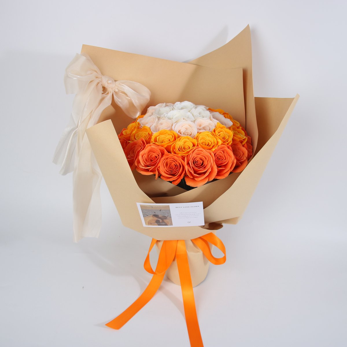 La Roselle Amsterdam Luxe Kunstrozenboeket Oranje & Ivoor – Onderhoudsvrije Decoratie Rozen – Exclusief Cadeauboeket – Sunset Harmony Rose Collection