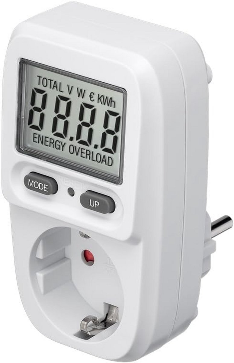 Stroommeter Stopcontact - Energieverbruik Meter - Kosten Besparen - 5 Weergavemodi - 3680 Watt - Wit