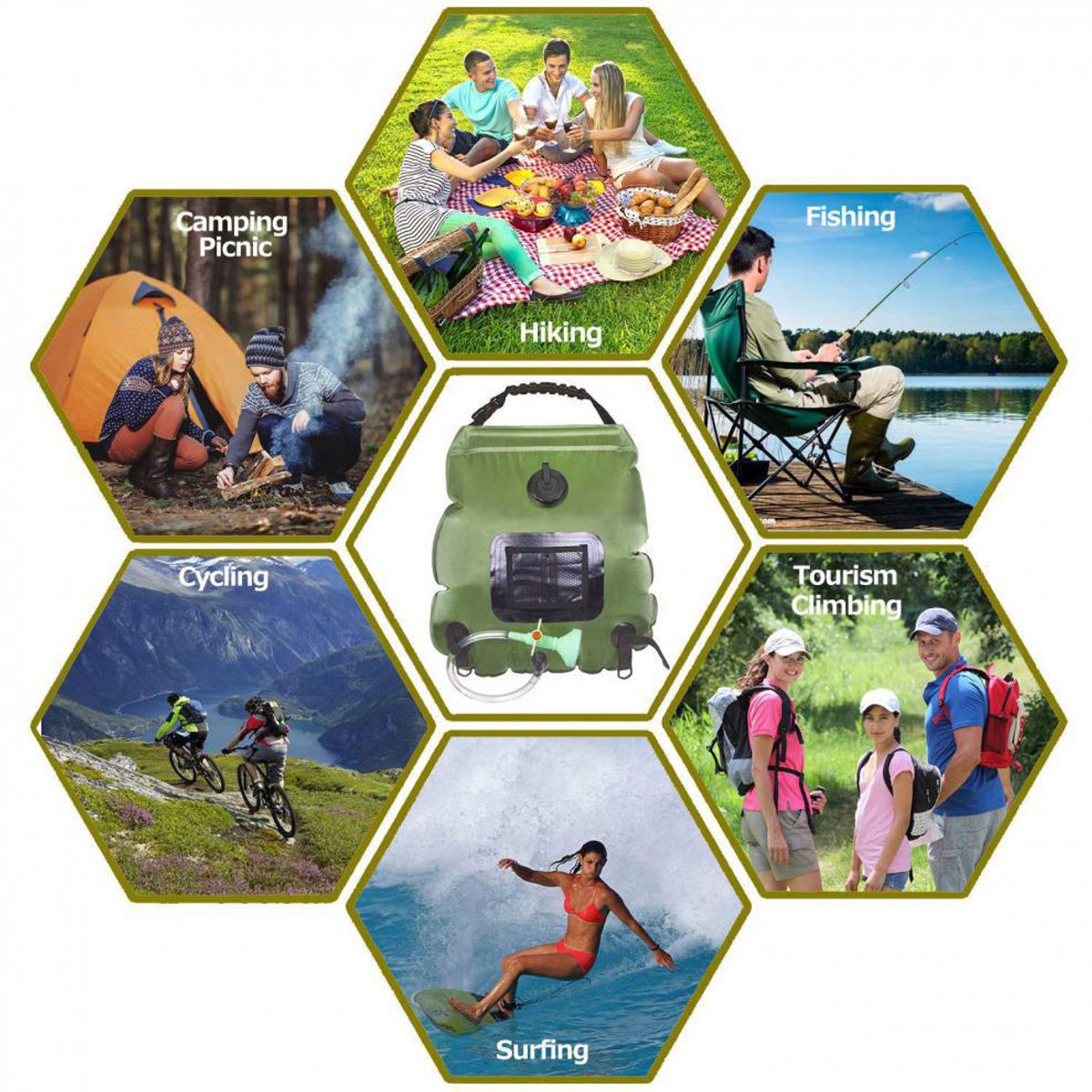 Buitendouche zonneenergie - Campingdouche - Tuindouche - Huitendouche camper - Douchezak voor kamperen en reizen - Buitendouche warm water outdoors - Legergroen - PVC - 20L thumbnail 3
