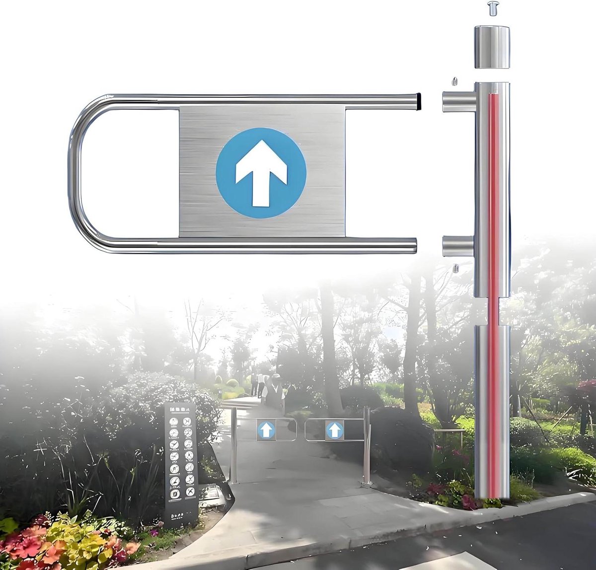 Veiligheidspoort - Draaipoort - Verkeer Sturen - Eenrichtingsverkeer - 100 cm Hoog - Zilve