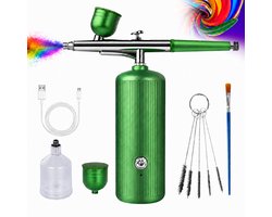 Airbrush Set Draadloos - Mini Compressor 3 Standen - Oplaadbare Verfspuit - 2000mAh Batterij - Hoge Druk en Fijne Verneveling - Inclusief Nozzles en Reinigingsborstel - Voor Make-up Nagels Modelbouw - Groen