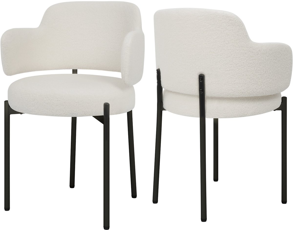 Puluomis Eetkamerstoelen - Set van 2 - Teddy Fleece - Metalen poten - Gevoerde zitkussens - Gebogen rugleuning armleuning - Wit