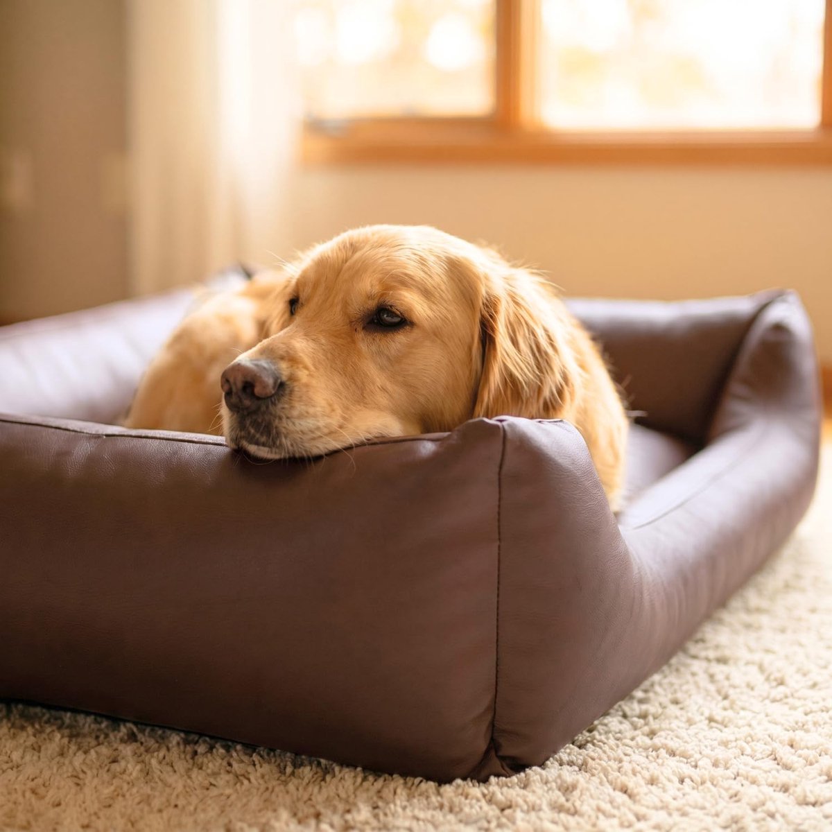 4L Textil Mario Orthopedisch hondenbed van kunstleer, XXL, hondenmand, kunstleer, voor grote honden, traagschuim, visco, extra groot, krasbestendig, waterafstotend, 140 x 110 x 25 cm, bruin thumbnail 4