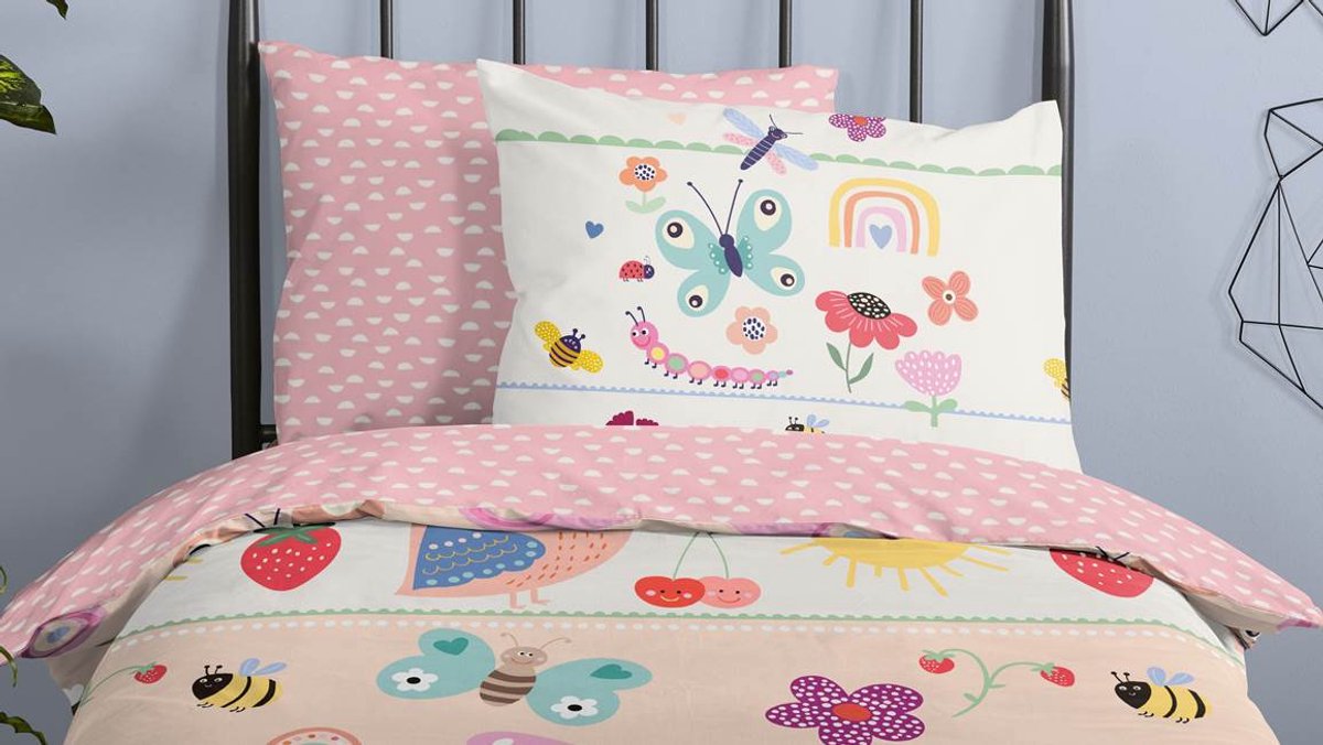 Good Morning dekbedovertrek insecten en bloemen - 1 persoons 140x200/220 cm - Ecru - 100% Katoen renforce