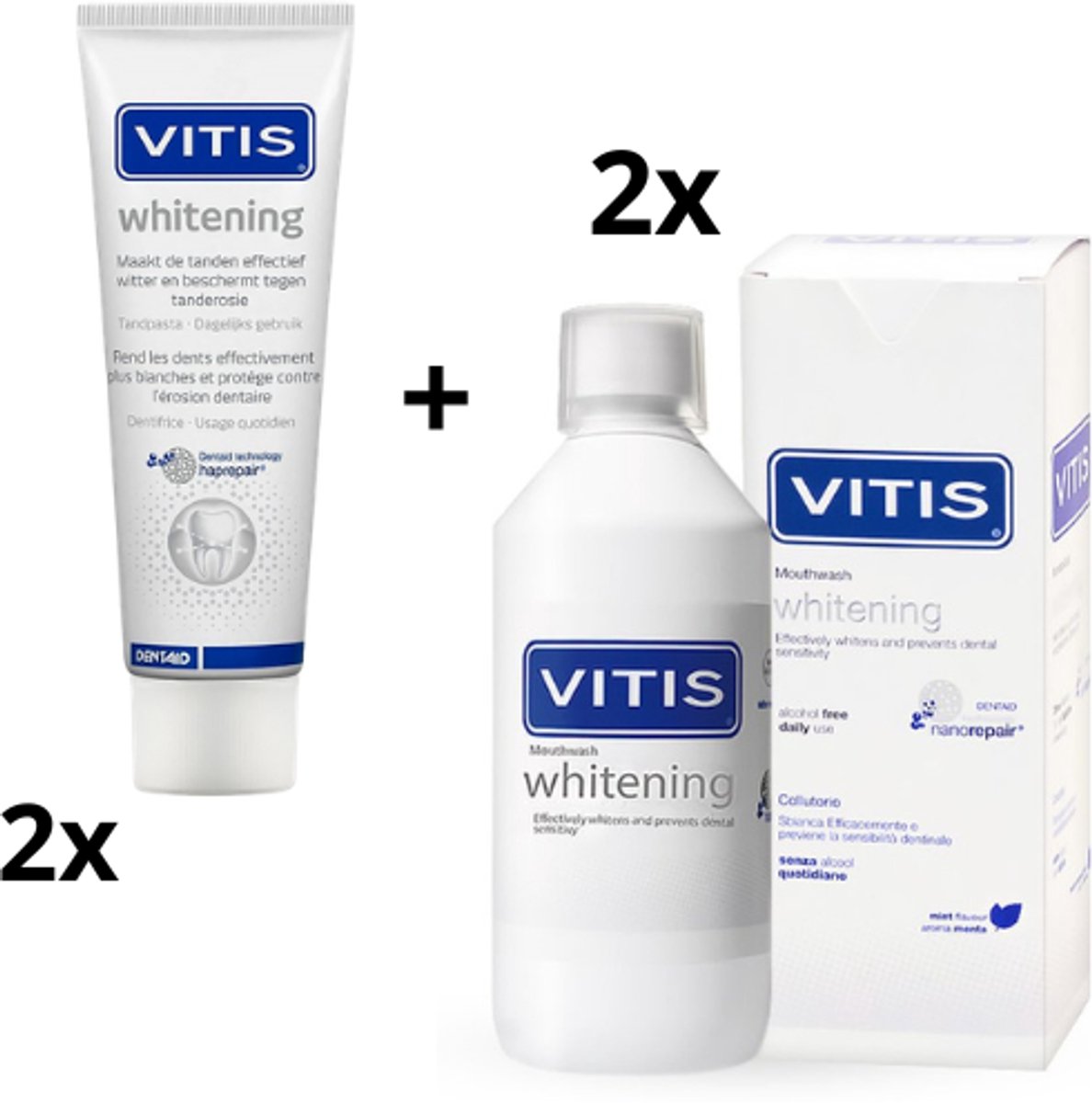 Vitis Whitening Voordeelverpakking - 2x Tandpasta & 2x Mondwater