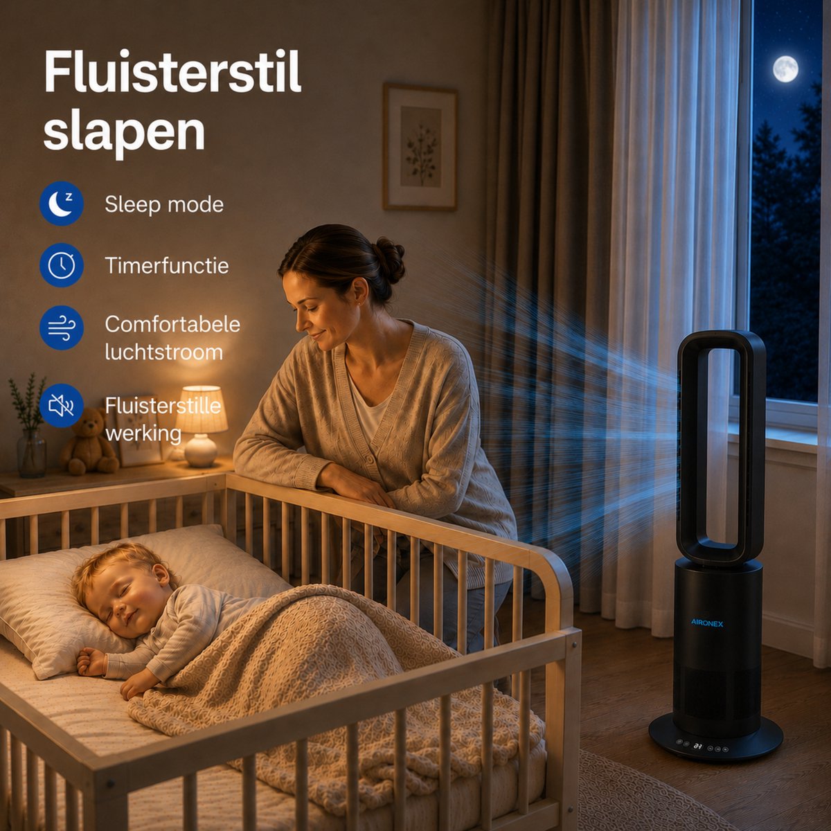 Aironex Bladloze Ventilator Zwart - Energiezuinige Luchtkoeler - Aircooler met Draaifunctie - Verwarming en Verkoeling in 1 -Ventilatoren - TafelVentilator -Vloerventilator thumbnail 3