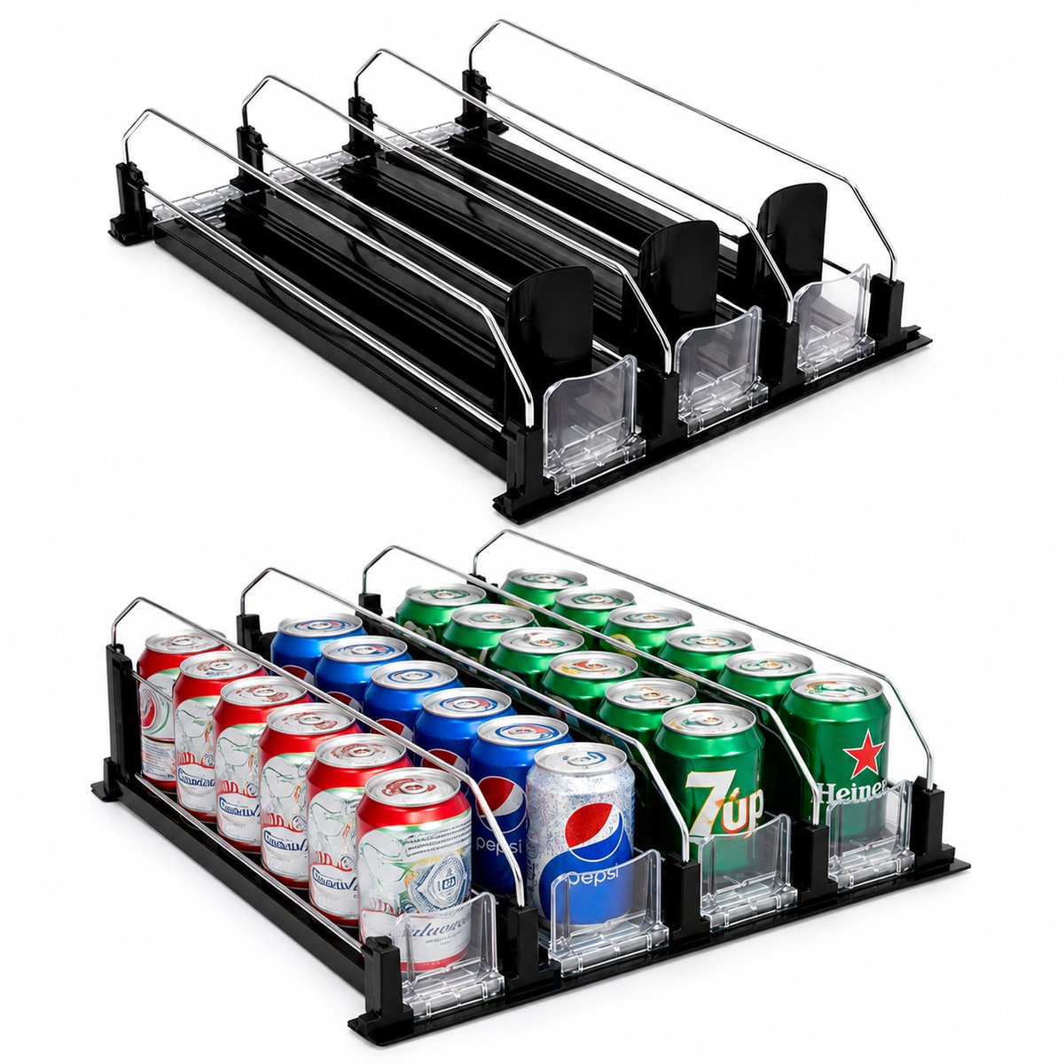 Beyahl - koelkast-blikjesorganizer, blikjeshouder, blikjeshouder, drankdispenser, drankorganizer, flessen voor dranken, bier, frisdrank, blikjes, opbergruimte - 31 cm 3 rijen