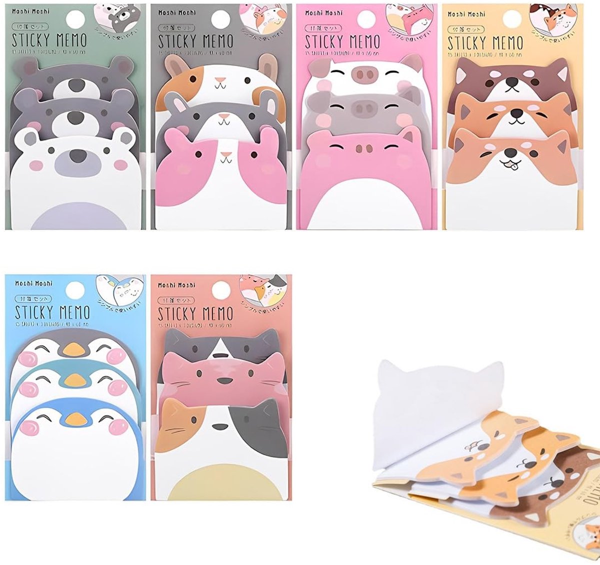 Dailygoods- Sticky Notes Set 270 Stuks - Zelfklevende Notities - Kawaii Ontwerp - Schrijfwaren - School/Kantoor - 10,5 x 6,5 cm - Notitieblok