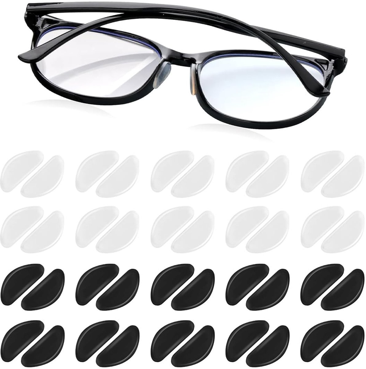 Dailygoods- Neuspads Zelfklevend - Siliconen Brilpads - Antislip Neuspads - 20 Paar - Zwart/Transparant - Comfortabele Grip