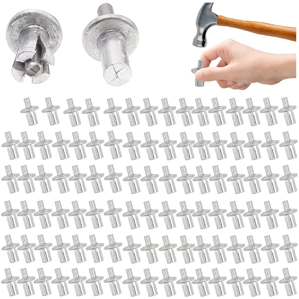 Dailygoods- Klinknagels 100 stuks - Aluminium Klinknagels - Blindklinknagels - Hamerslagklinknagels - Zilveren Klinknagels - 7-8 mm Grootte