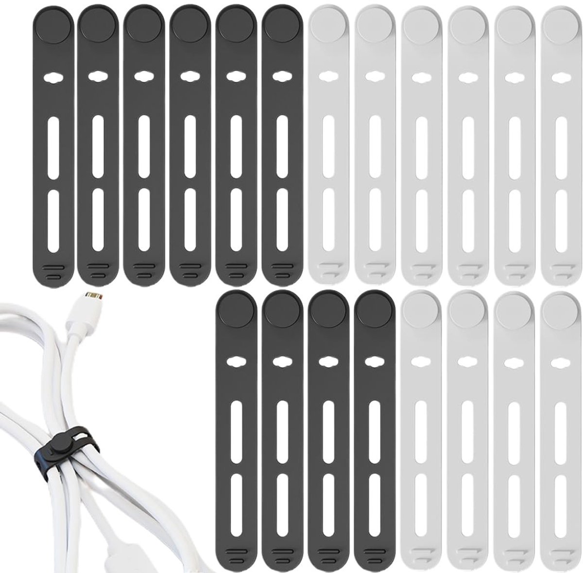 Dailygoods- Kabelbinders Herbruikbaar - 20 Stuks - Kabelorganiser - Kabelclips - Hoofdtelefoonhouder - Kabelopwikkeling - Siliconen Materialen