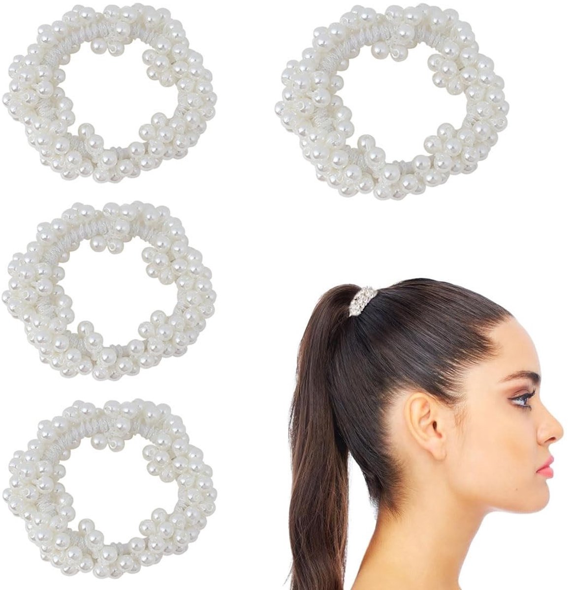 Dailygoods- Haarelastiekjes Hoge Kwaliteit - Elastische Banden - Parels - Vlechten - Geschikt voor Alle Haartypes - 7 cm lengte - Haaraccessoires