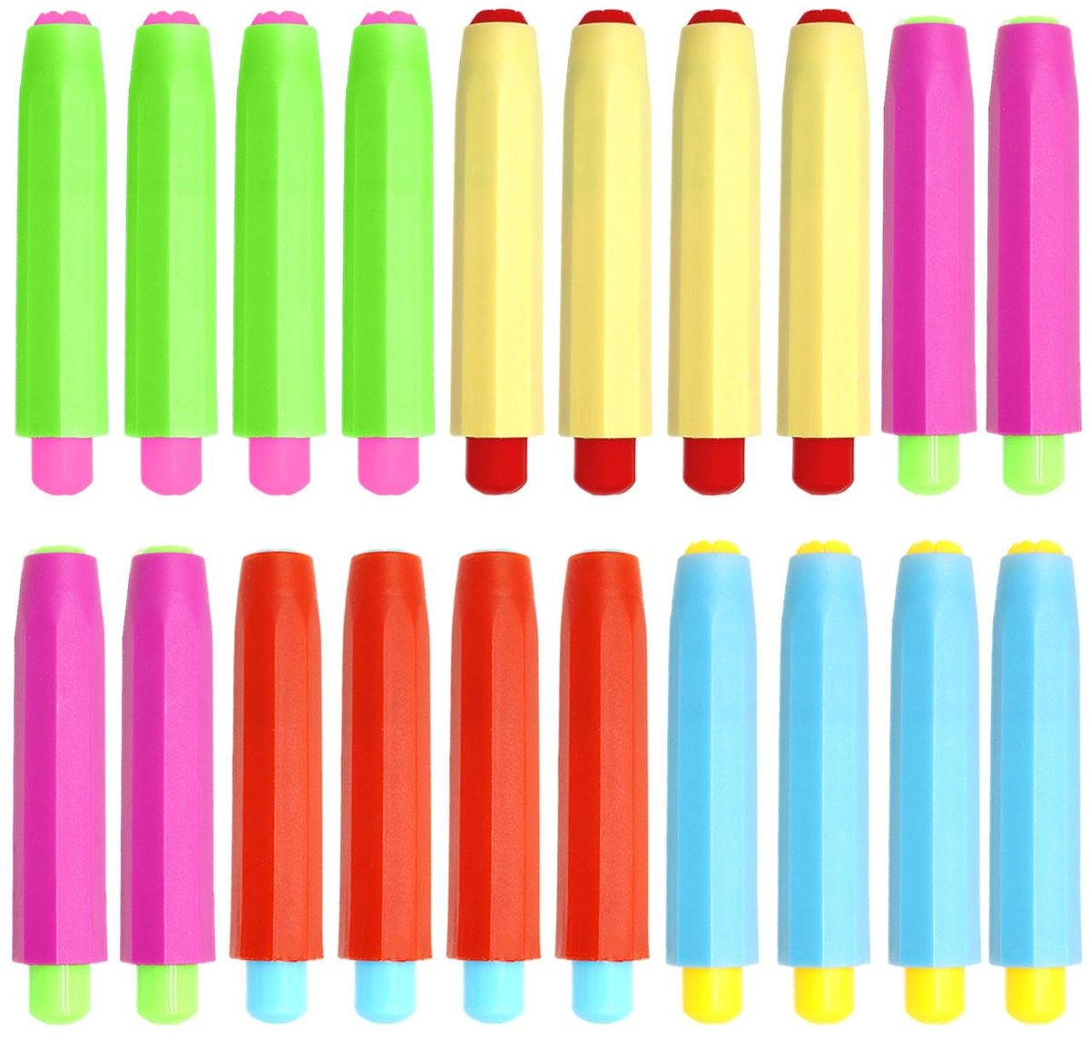 Dailygoods- Krijthouder 20 Stuks - Verstelbare Krijthouder - Kunststof Krijthouder - Ergonomisch Ontwerp - Kleurrijke Krijthouders - 9,5 x 1,5 cm - Krijtclip