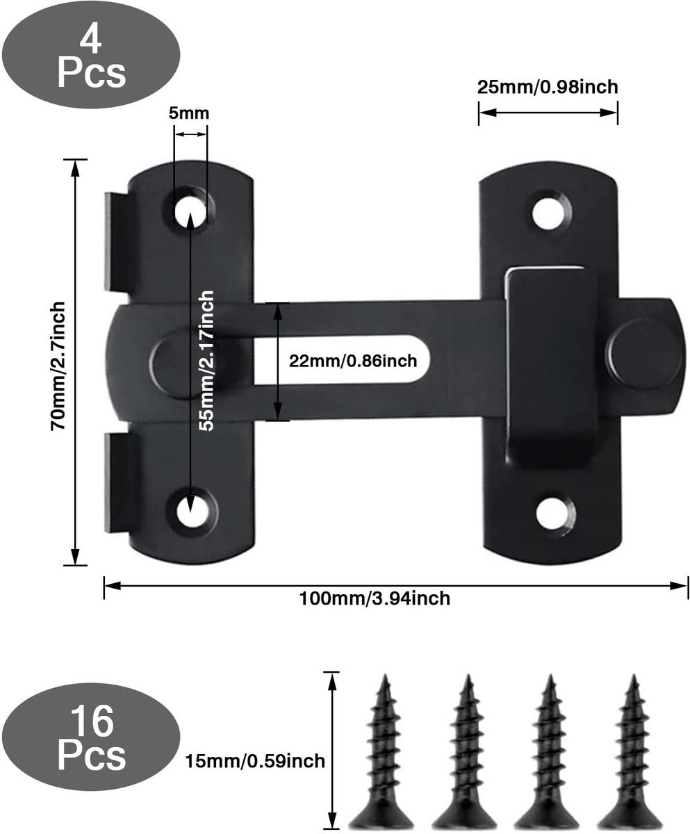 Dailygoods- Deurslot 180 Graden - Schuifdeur Klink - Roestvrij Stalen Flip Latch - 4 Stuks - Waterdicht - Anti-diefstal Vergrendeling - Deurgrendel
