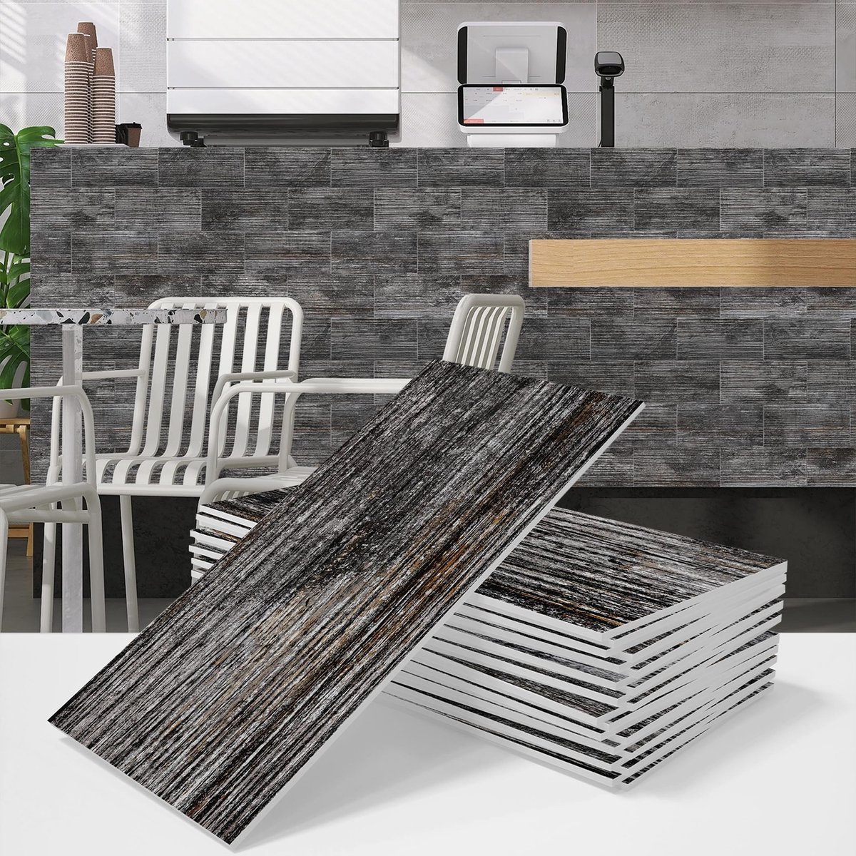Dailygoods- Tegelstickers 12 Stuks - Houten Look - Zelfklevend - 10 x 30 cm - Waterdicht - Wandtegels Badkamer - Verbeterde Hechting