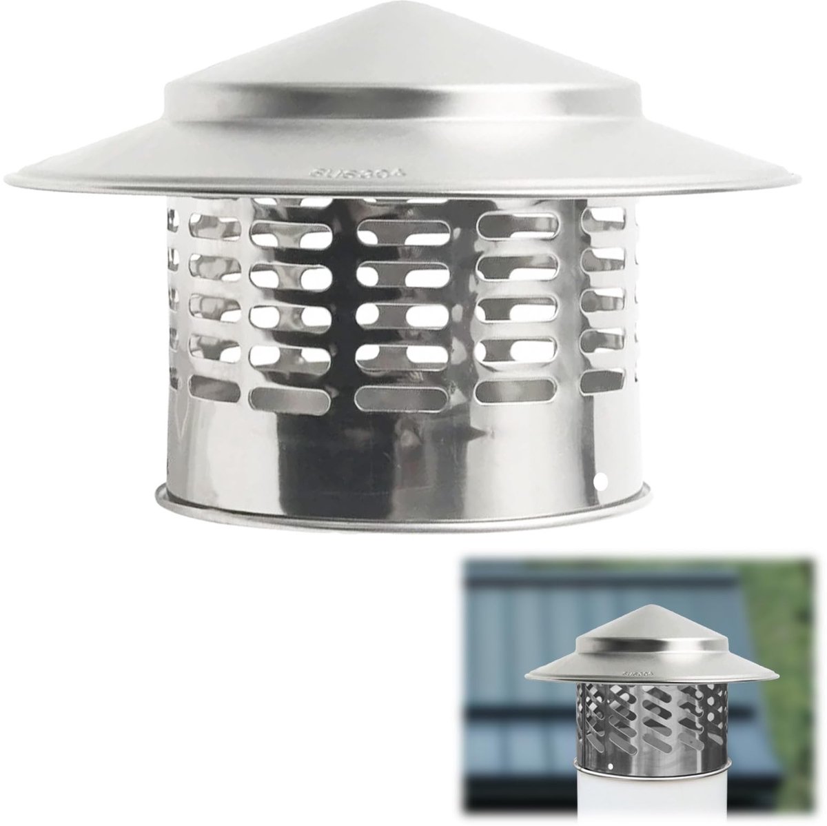 Dailygoods- Schoorsteenafdekking 110 mm - Regenkap - Vogelbescherming - Roestvrij staal - Weerbestendig - Parapluvormig ontwerp - Schoorsteenkap