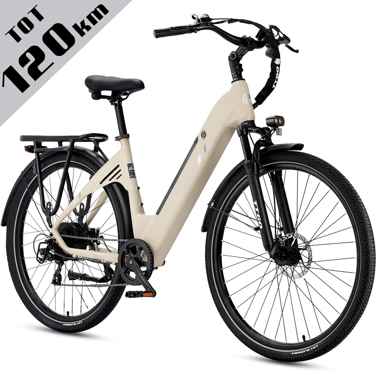Elektrische Fiets TTGO C3 - 36V 18AH Accu - Actieradius Tot 120 Km - Aluminium Lage Instapframe - 28×2.0 Inch Wielen - Shimano 7 Versnellingen - Mechanische Schijfremmen - LCD Display - Elektrische Stadsfiets - Geel