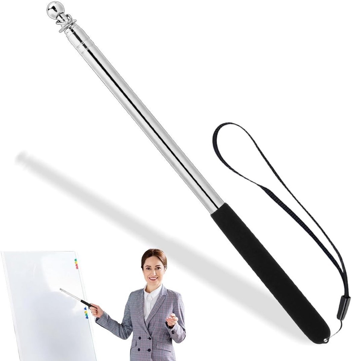 Dailygoods- Aanwijsstok Uitschuifbaar - Telescopische Wijsstaaf - Roestvrij Staal - Antislip Handgreep - Geschikt voor Lessen - Duurzaam en Robuust - Wijsstok