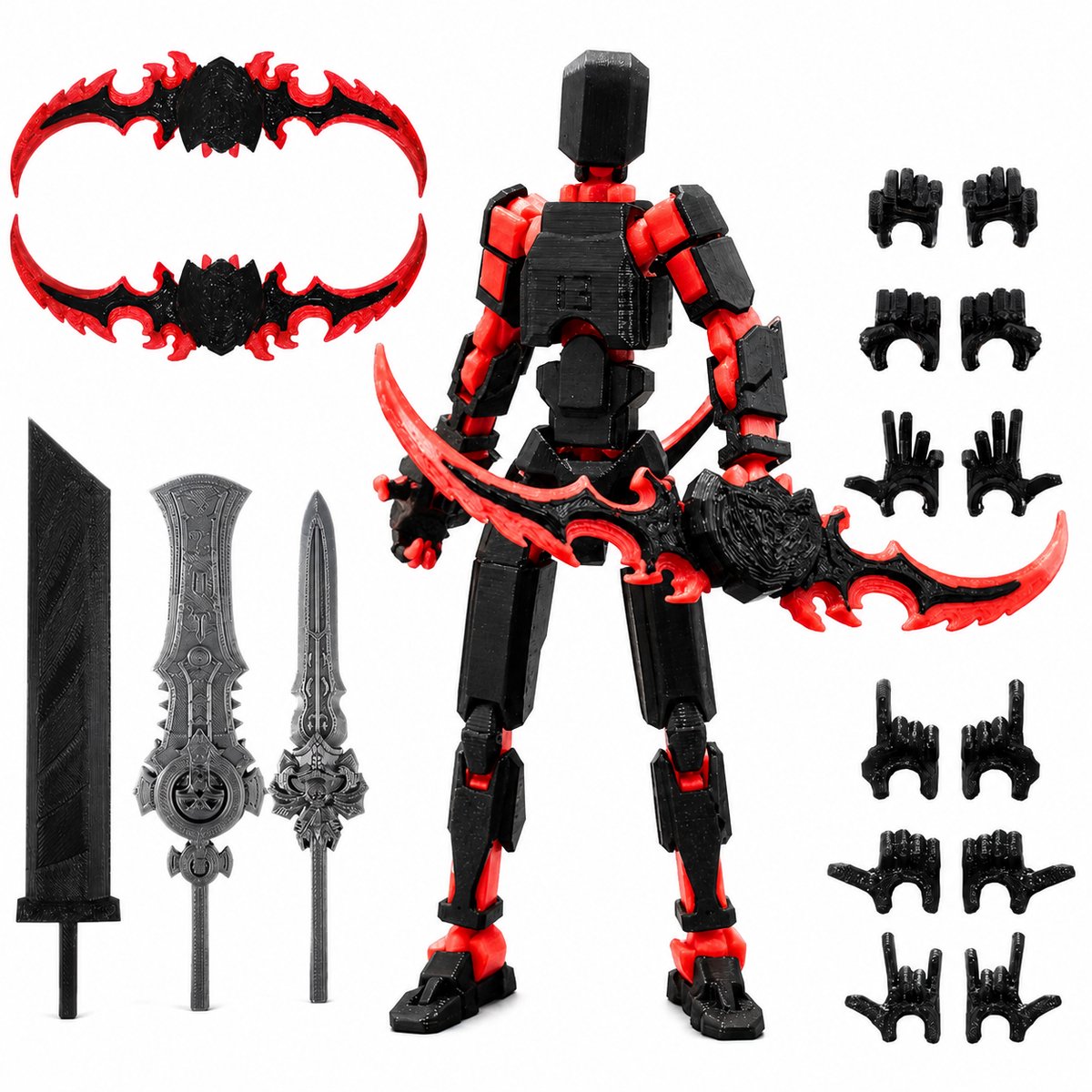 Enluxe BUILD-A-TITAN - T13 Stick Action Figure Special Exterminator Metallic - Kleur Rood / Zwart - Flexibele Beweegbare Pop, Verwisselbare Handen en Speelgoedwapens, Creëer je Eigen Gevechtsscene DIY