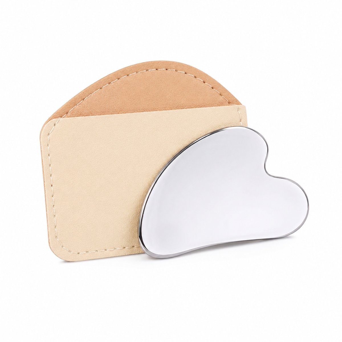Gua Sha Schraper - Mini Hartvormige Guasha Tool van RVS - Met Opbergzakje - Kasey