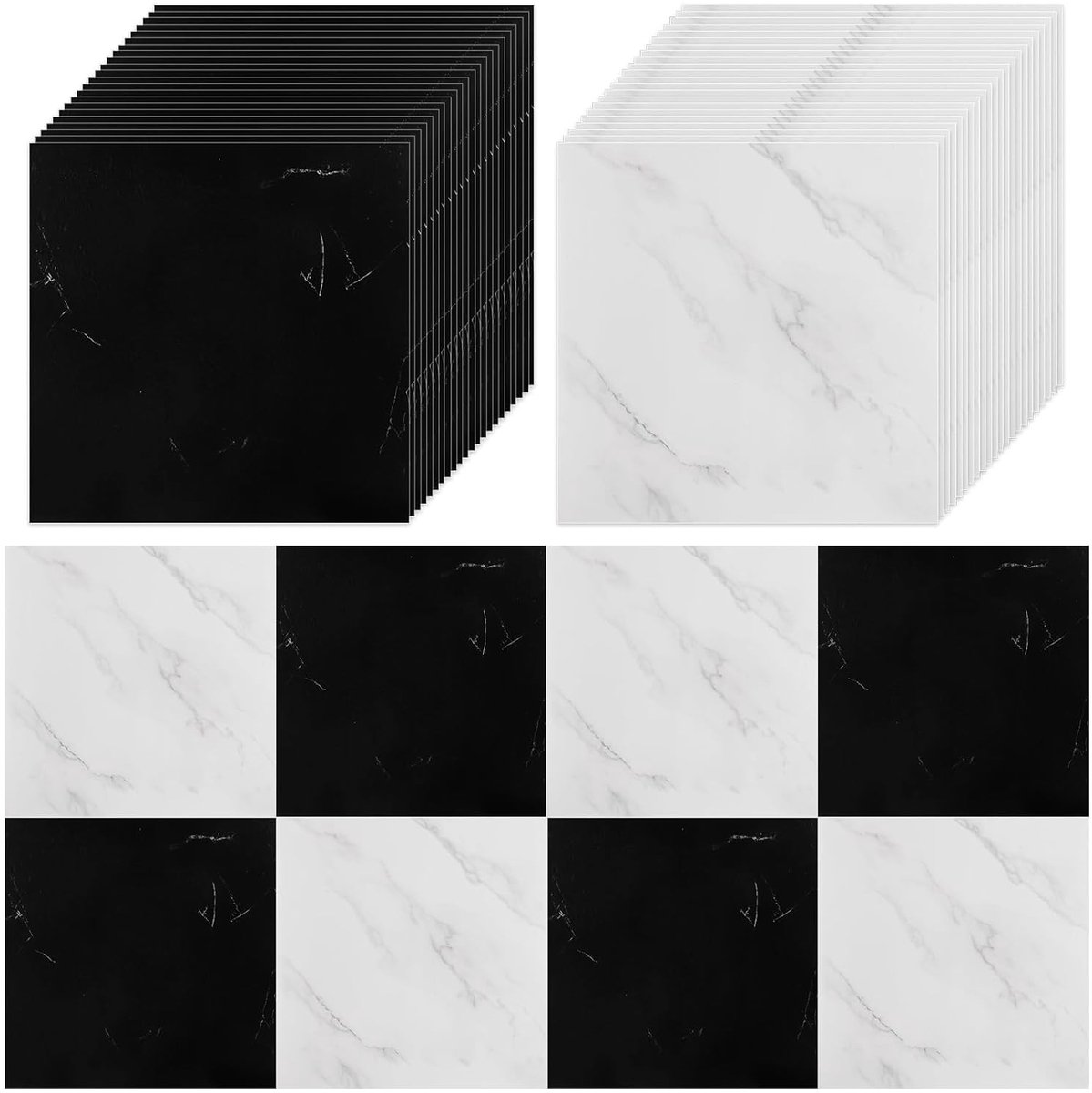 Dailygoods- Vloertegels Zelfklevend 30 x 30 cm - PVC Vloerbedekking - Zwart/Wit Marmer - 40 Stuks - Waterbestendig - Geschikt voor Keuken/Woonkamer/Badkamer - Vinylvloer