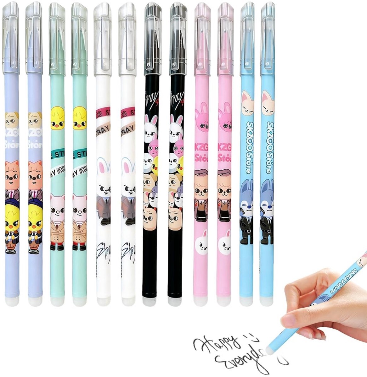 Dailygoods- Gelstiften 12 Stuks - Uitwisbaar - Kawaii Ontwerp - Skzoo Design - Perfect voor Kinderen/Volwassenen - Hoge Kwaliteit Schrijven - Schrijfpennen