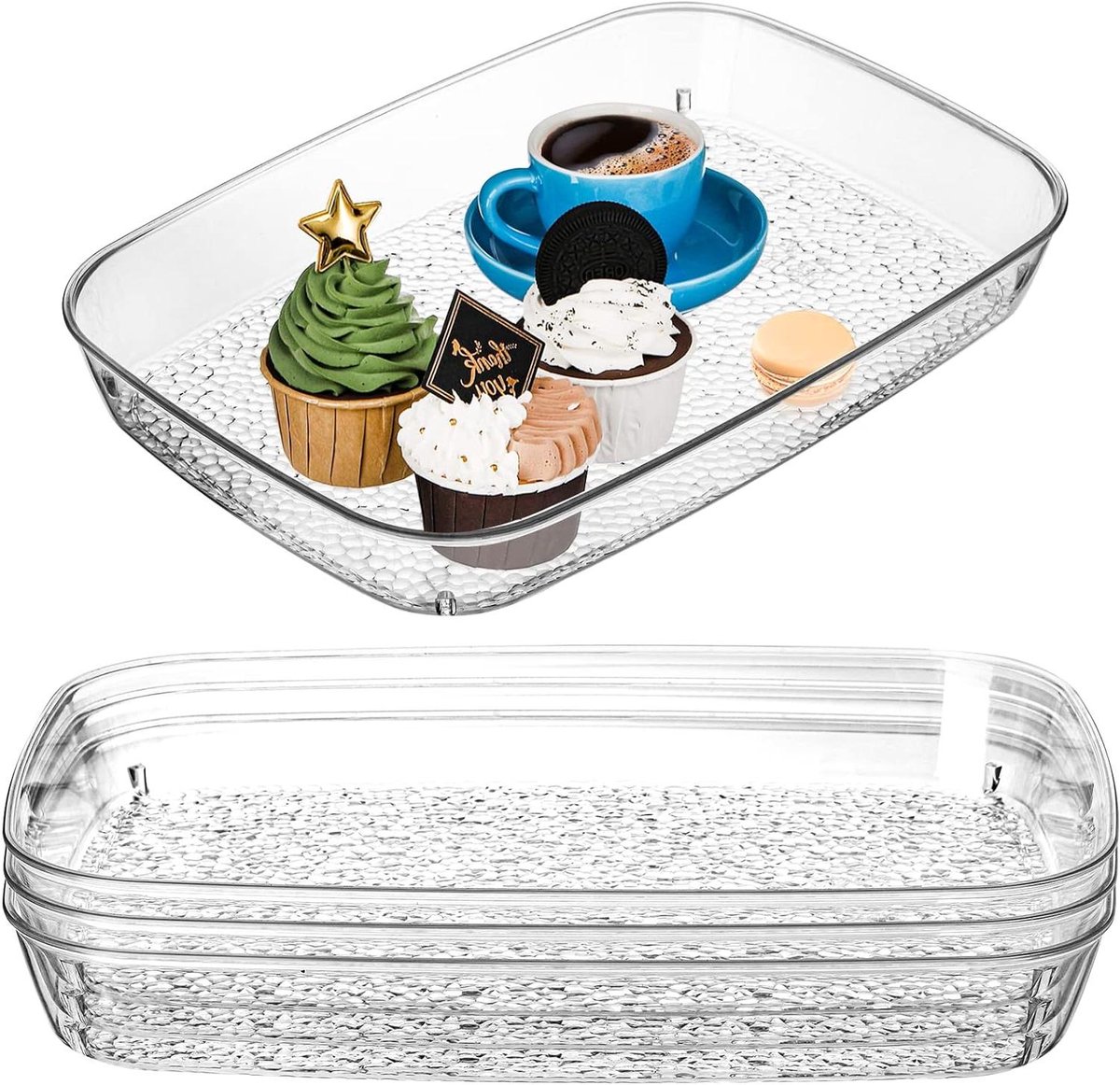 Plastic Dienbladen - Serveerschalen Set - Dranken Serveren - Hoge Randen - 4 Stuks 38cm - Transparant