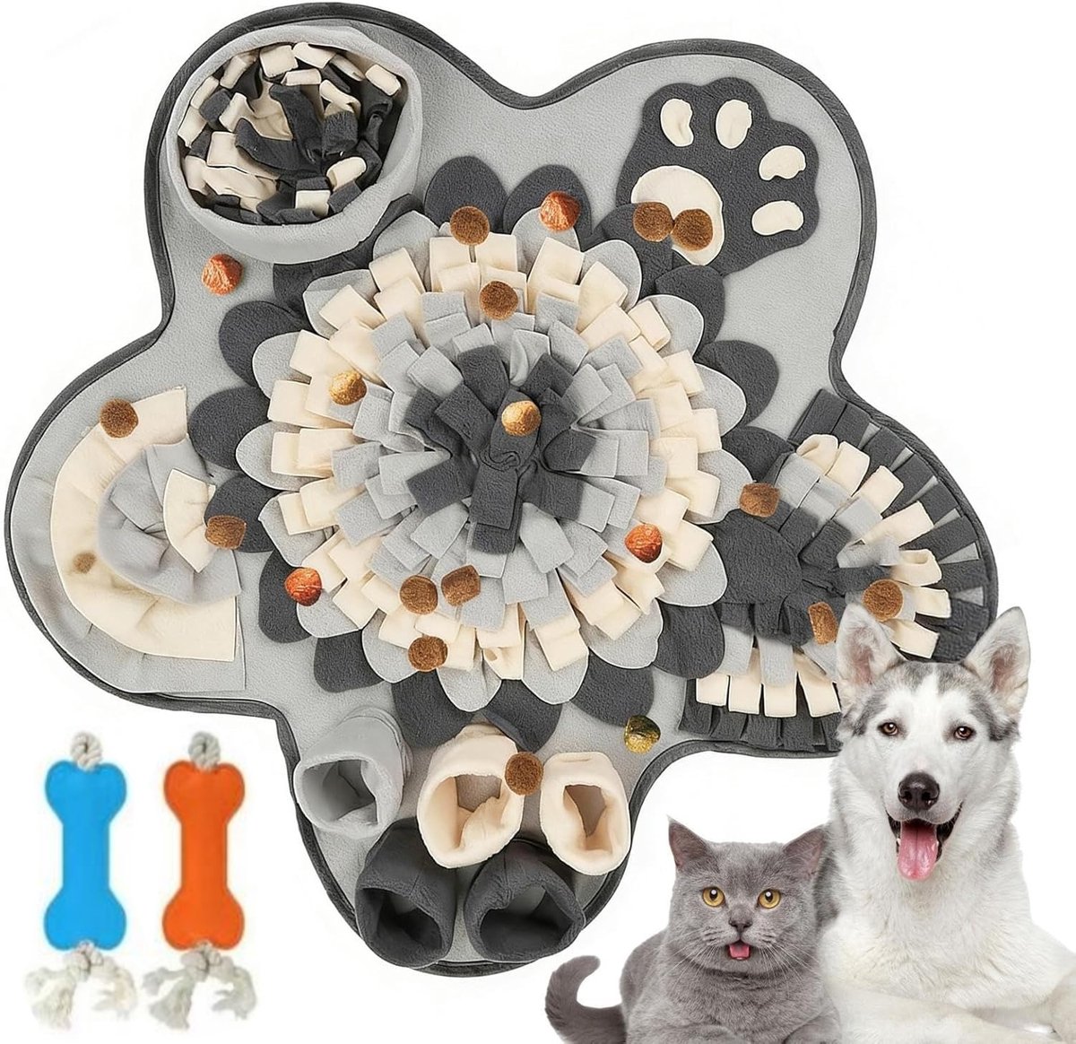 Interactieve snuffelmat voor honden en katten met verborgen voermogelijkheid, hersenstimulerend speelgoed voor reuktrainen, bevordert gezond langzaam eten bij uw huisdieren